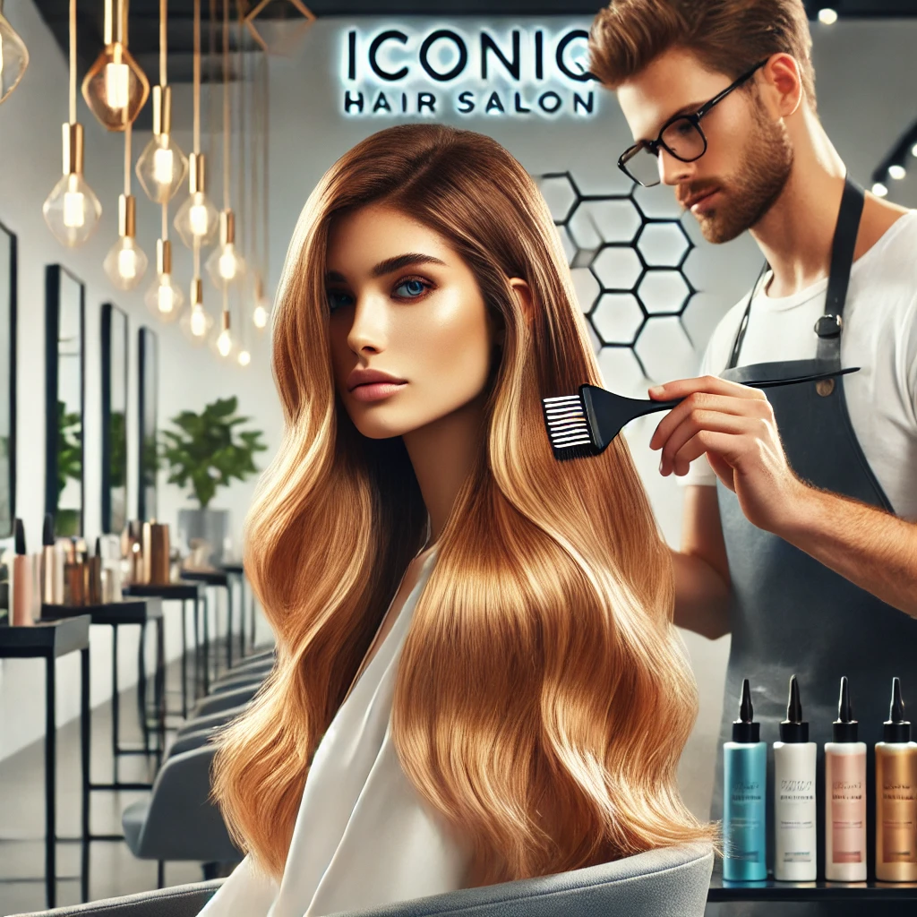 Hair Salon Services at Iconiq Hair Salon in Cairns, showcasing a professional balayage hair color application for a natural sun-kissed look.